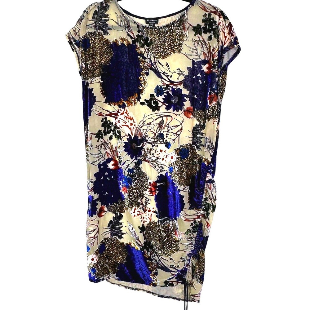 STUNNING Floral Burnout Velvet Mini Dress Blue Gold Italian Fabric EUR 36 UK 8